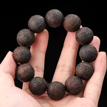 Lightning-struck peach wood carved bracelet